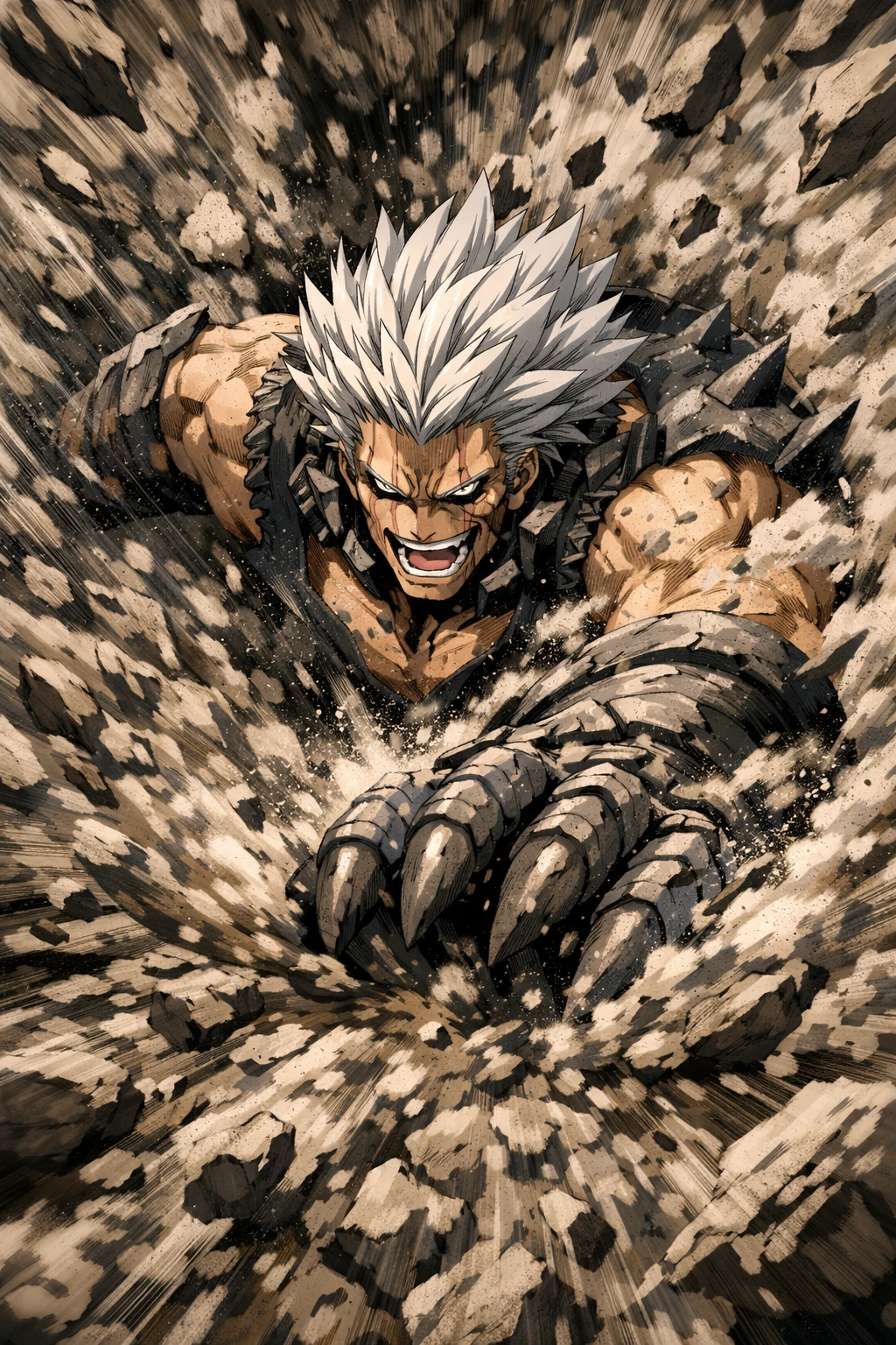 Gigantomachia My Hero Academia utilizing his Mole Quirk to burrow through solid rock.