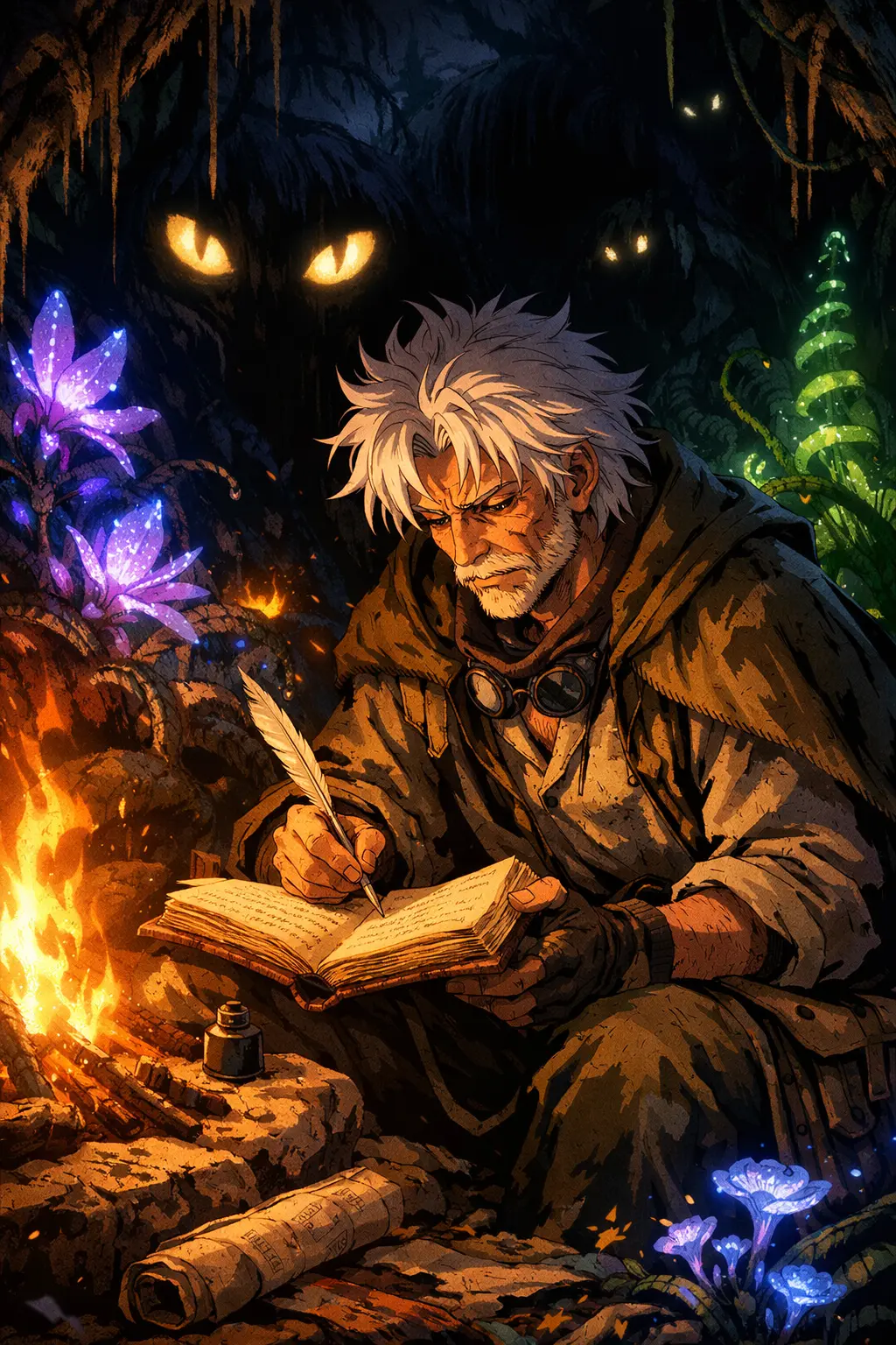 Don Freecss writing his journal detailing the mysteries of the Dark Continent Lore.