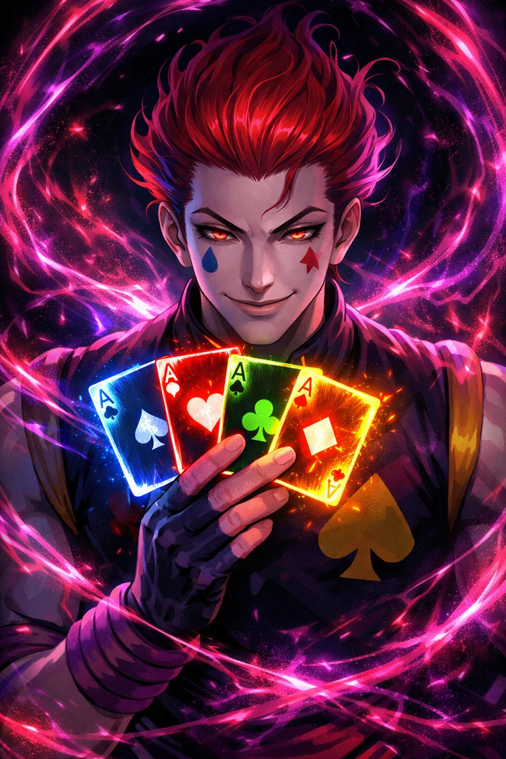 Hisoka analyzing the psychological link between personality, Nen Types and Aura Nodes.