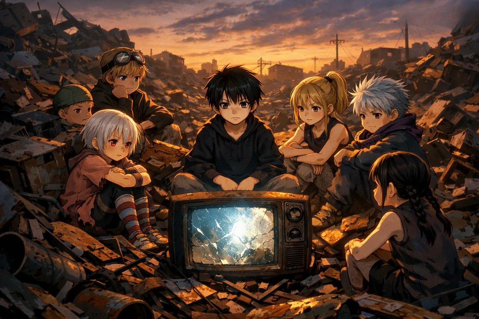 The childhood origins of Chrollo Lucilfer and the Phantom Troupe in Meteor City.