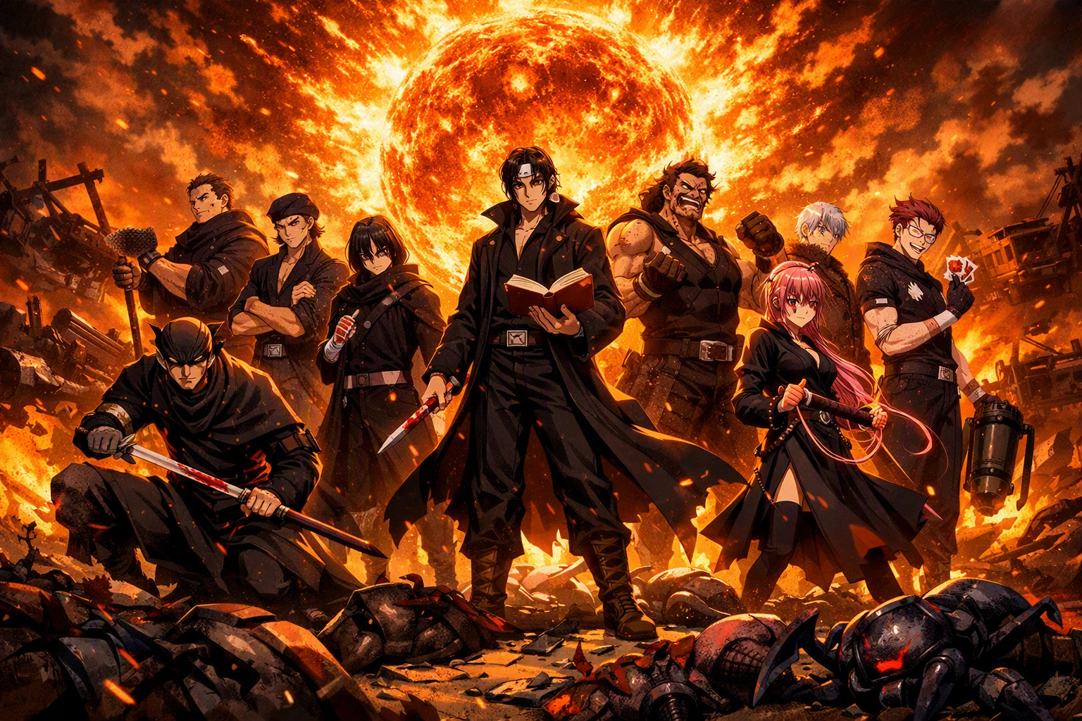The Phantom Troupe defending Meteor City from the Chimera Ant invasion.