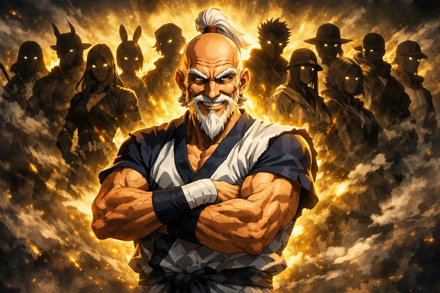 Isaac Netero and the elite members of the Hunter Association Zodiacs.
