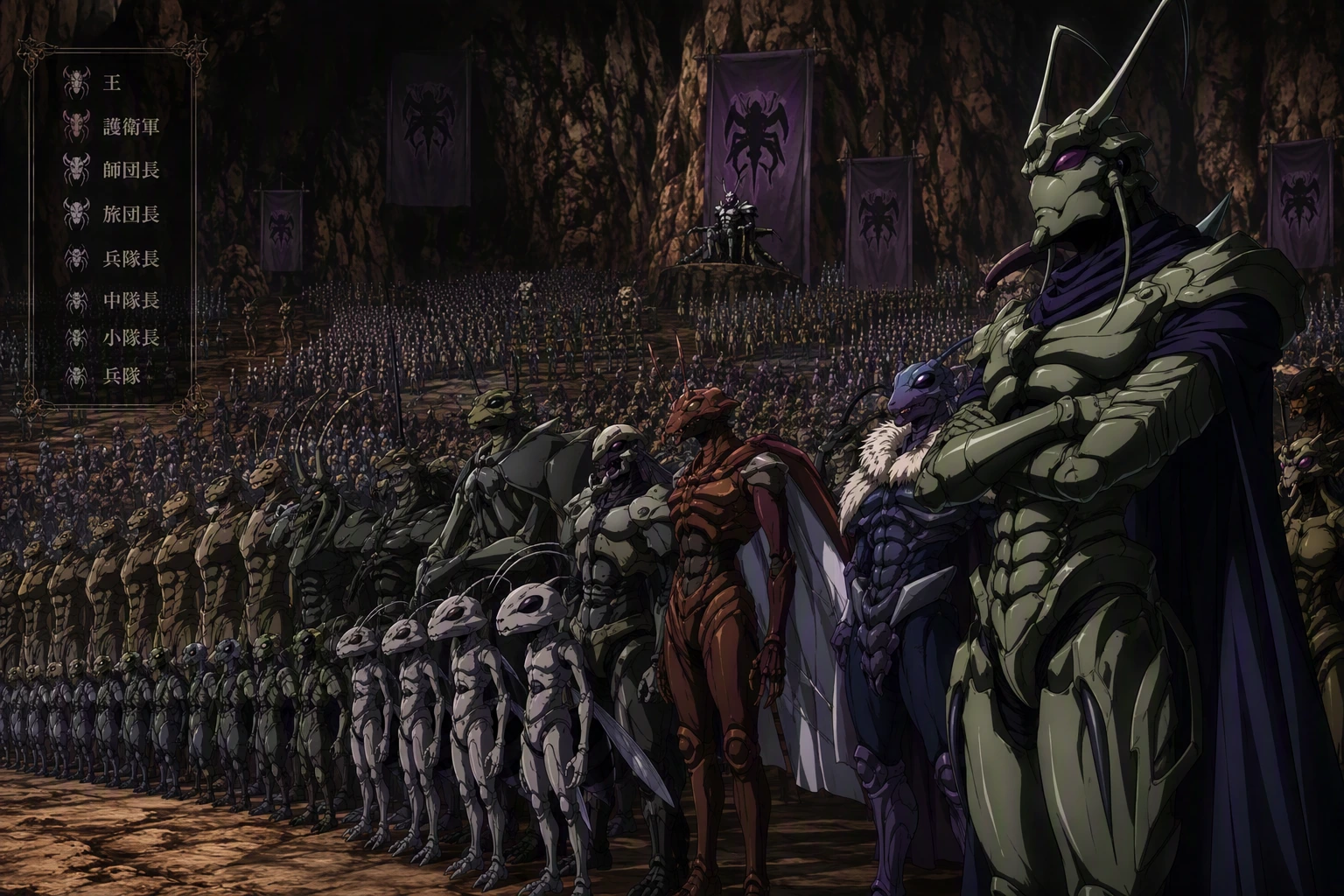 The strict social hierarchy and military army of the Chimera Ant Hunter x Hunter.