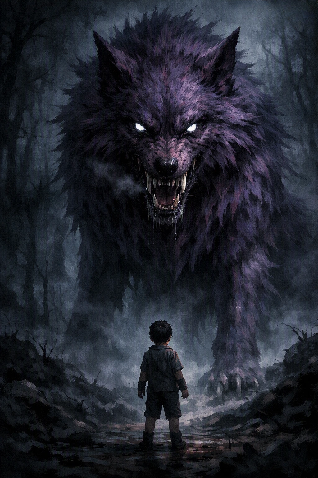 Mike, the terrifying giant guard dog of the Zoldyck Family, staring down an intruder.