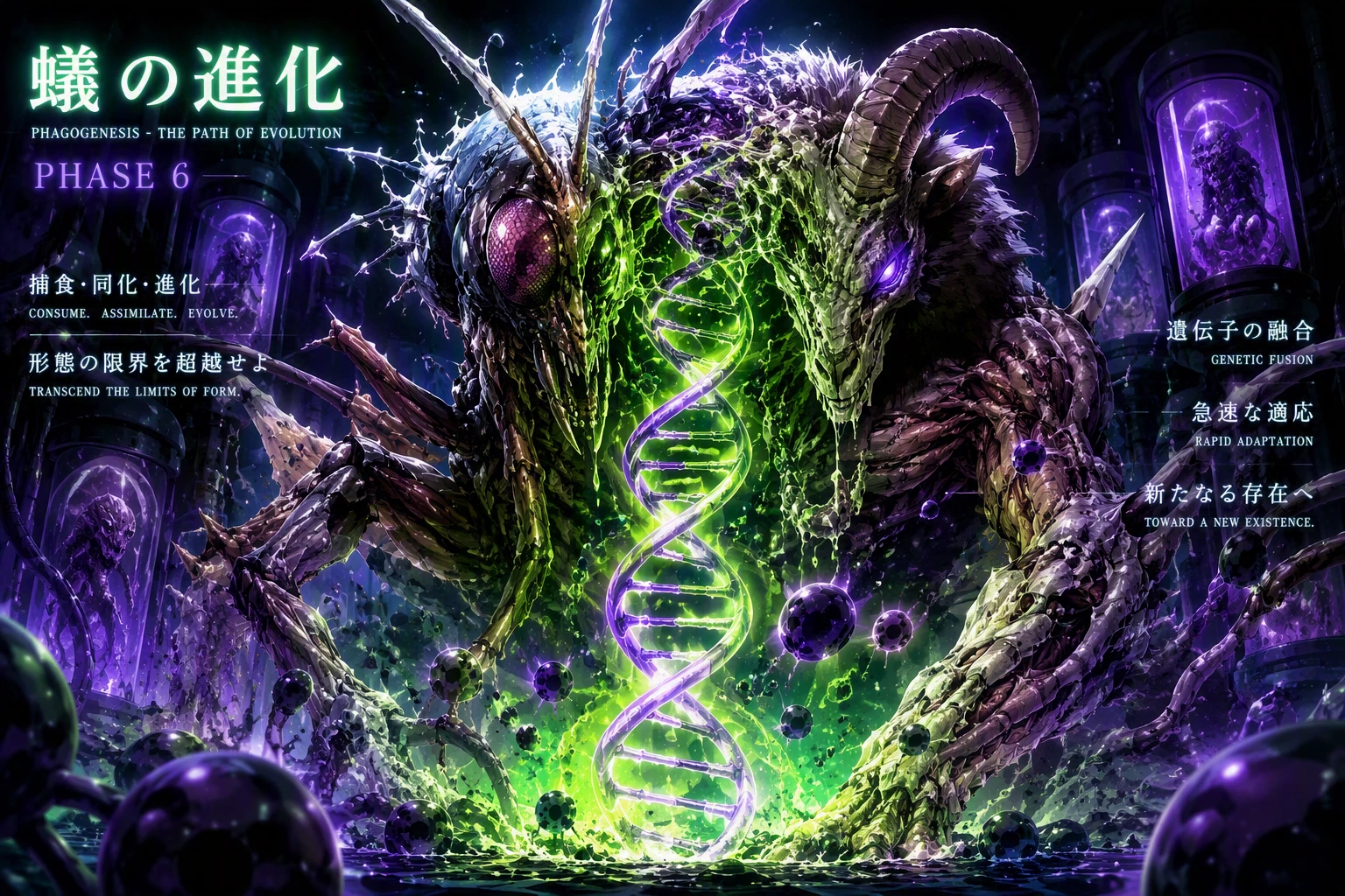 The terrifying Phagogenesis evolution process of the Chimera Ant Hunter x Hunter.