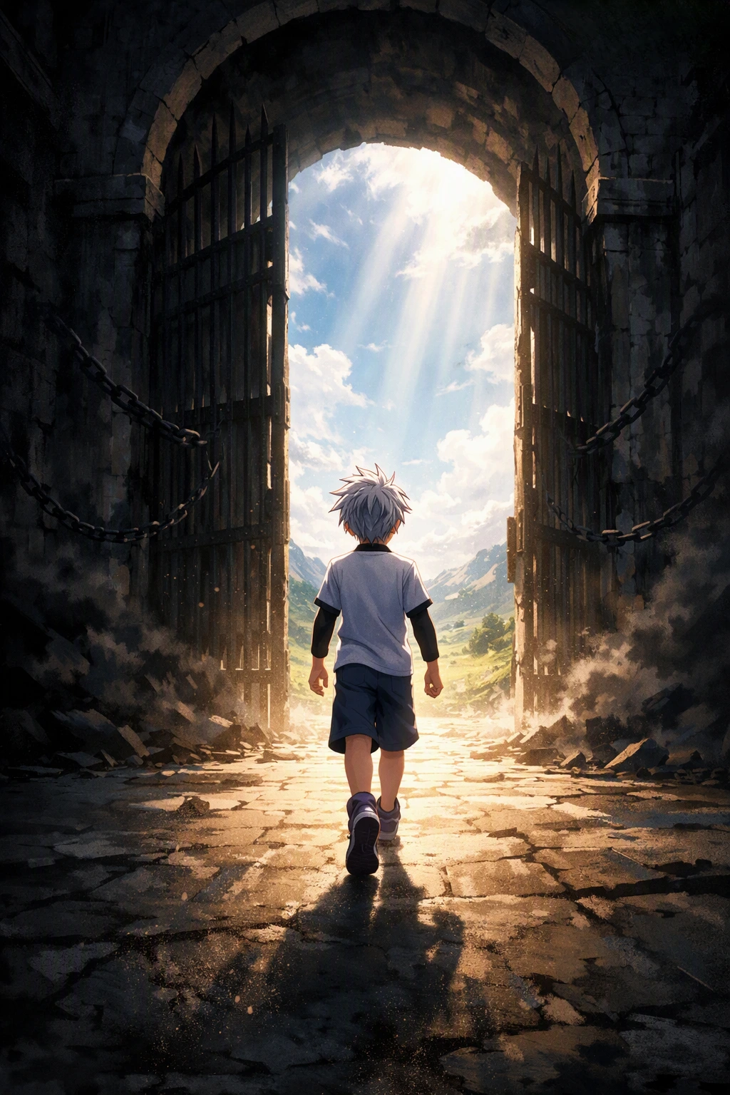 Killua escaping the dark psychological prison of the Zoldyck Family.